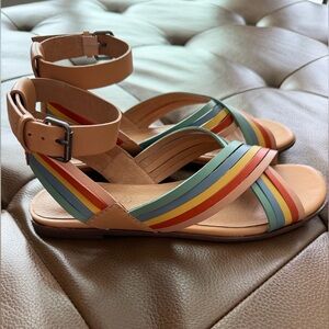 Madewell Leather Ankle-Strap Sandals with Rainbow Crossed Straps EUC